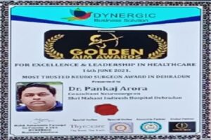 Senior Neuro Surgeon Dr. Pankaj Arora honored with Golden AIM Award